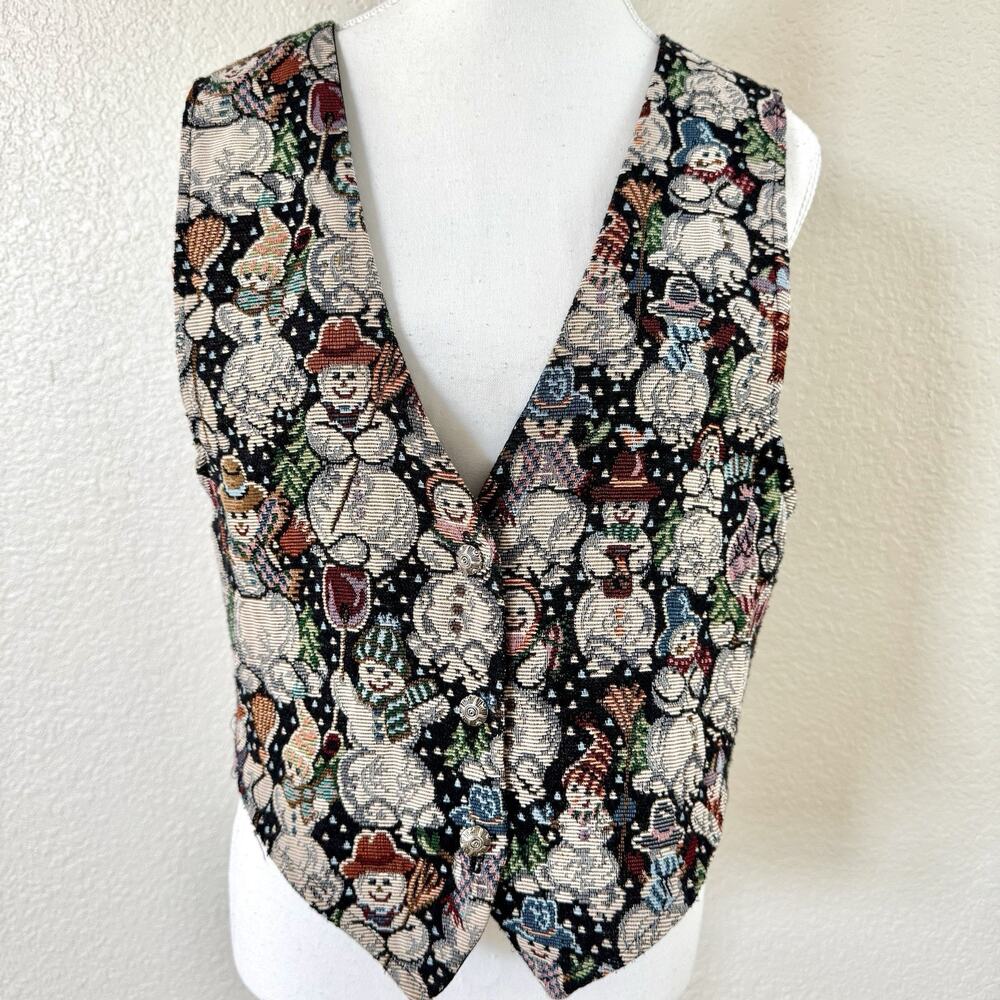 Vintage Backroad Blues Snowman Tapestry Vest Med Christmas Holiday Made In USA